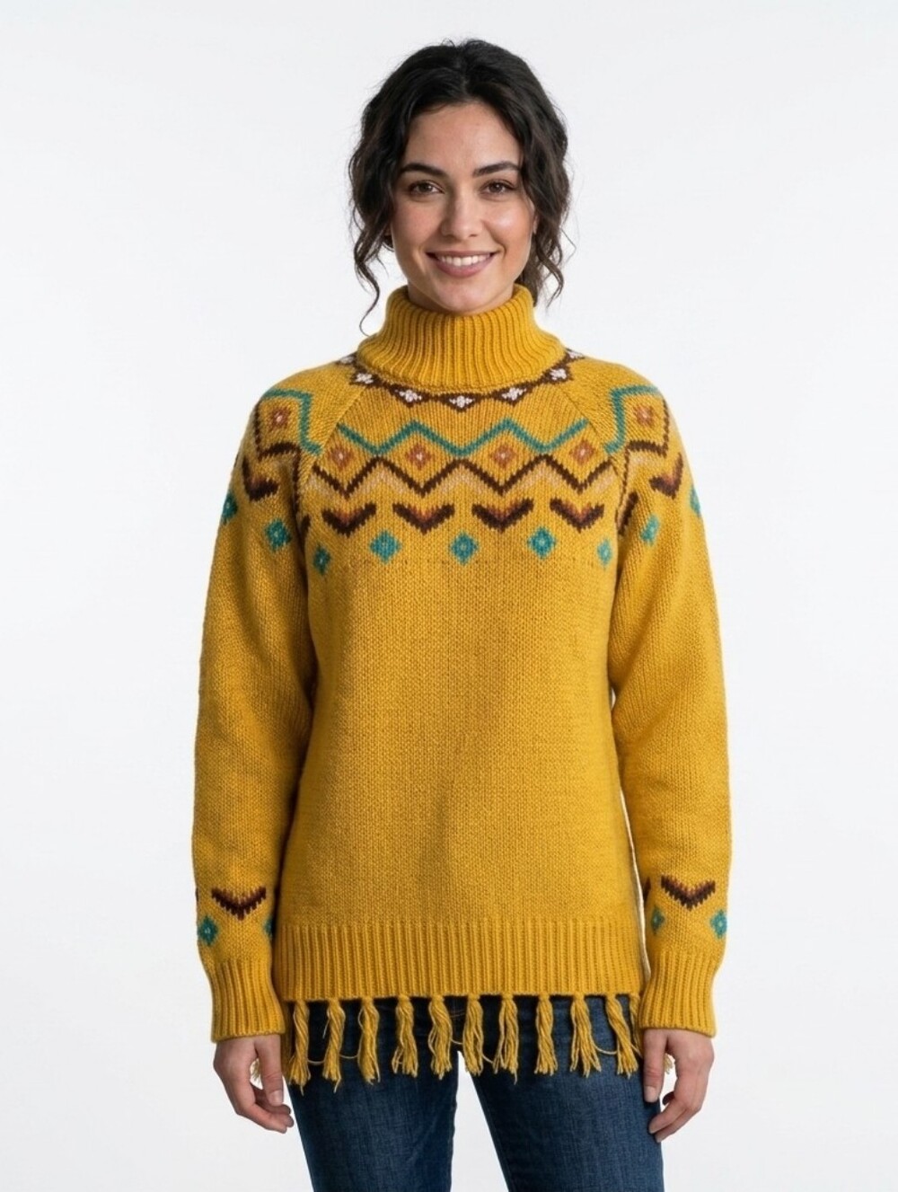 Wrangler Aztec Knitted Southwestern Mock Neck Sweater Large Ranchwear Americana